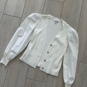 LucyParis S - White Cardigan with Puff Sleeves